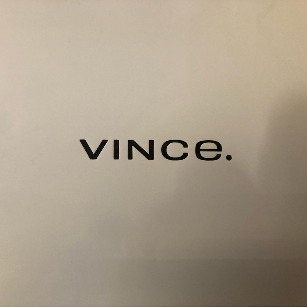 Vince signature high gloss paper shopping tote bag with black textile handle
